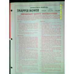 Vintage Snapper V212P, V212PS, V212P4 Mower Operators & Parts List Manual #12360