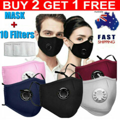 AU Face Mask Reusable Washable Anti Pollution PM2.5 Air Vents With 10PCS Filters