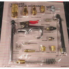 18pc AIR ACCESSORY KIT with BLOW GUN Tire Gauge and Chuck Wire Brush Couplers 