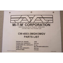 Mi-T-M PARTS LIST FOR CW-4003-3MGH/3MGV