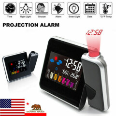 LED Digital Projection Snooze Alarm Clock Weather Thermometer Humidity Monitor