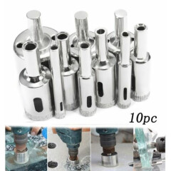 10pc Diamond Hole Saw Kit 6-30mm Grit Drill Bits Set For Glass Wood Ceramic