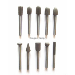 10pc Alloy Steel Burr Bit Set Wood Carving Rasps 1/8" Shank For ROTARY TOOLS