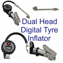 LCD Digital Tyre Inflator Display Dual Head Air Line Compressor Pressure Gauge