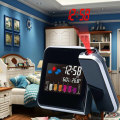 Digital Projector Alarm Clock Calendar Timer LED Snooze USB Dimmable Black