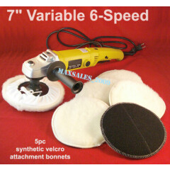 7" VARIABLE 6-SPEED ELECTRIC CAR POLISHER/BUFFER & SANDER W/ 5pc Bonnets 