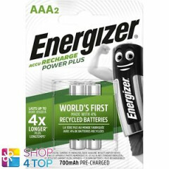 2 Energizer Accu Ricaricabile Power Plus AAA HR03 Batterie 1.2V 700mAh 2BL Nuovo