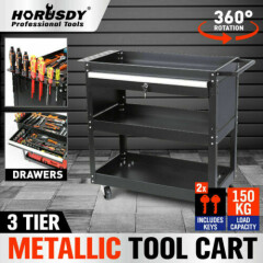 3-Tier Tool Cart Storage Trolley Lock Drawer Parts Organizer Mechanic Heavy Duty