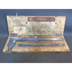 Old box of measuring instruments calliper ruler roch france 