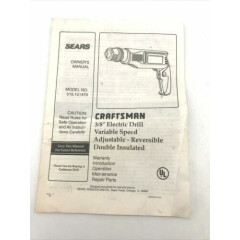 1991 Sears Craftsman 3/8 Inch Electric Drill Owners Manual 315.101470 