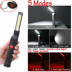 Magnetic Rechargeable COB LED Red Work Light Lamp Flashlight Folding Torch 3Mode