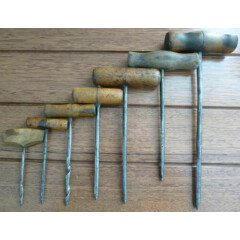 Variety of 7 Collectable Vintage / Antique Bradawls / Awls with Wooden Handles