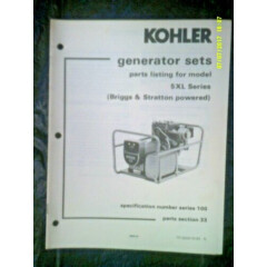 Vintage Kohler 5XL Series Generator Spec.100 Briggs Engine Parts Listing TP-5033