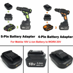 For Makita 18V Li-ion Battery to WORX 20V 4-Pin/5-Pin Power Tool Battery Adapter