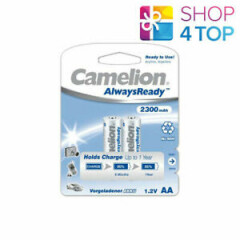2 aa rechargeable batteries camelion always ready hr6 2300mah 1.2v 2bl nimh new 
