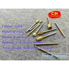 10PC Gold Tungsten Carbide Cutting Burr Set Dremel Drill Bits rotary grinder