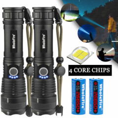 SUPER BRIGHT 100000LM 70W LED Flashlight Tactical Torch XHP 70 26650 Battery USA