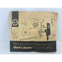 Vintage Black and Decker B&D U-122 3/8 " Inch Drill Owners Manual Form # 56439AL