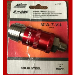 Milton "5 in ONE" Safety Exhaust Coupler 1/4"MNPT *STYLES* M-A-T-V-L* S1751