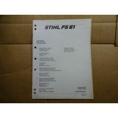 Stihl FS 61 Trimmer Parts Catalog List Manual 4/86