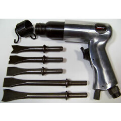 7pc AIR HAMMER TOOL with 5 CHISELS and Regulator 2-5/8" Stoke Long Style 190mm