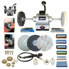 Draper 6" 370W Bench Grinder Polisher With Pro-Max 6" Deluxe Metal Polishing Kit