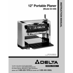 Delta 12" Portable Planer Model 22-540 Instruction Manual User Guide 