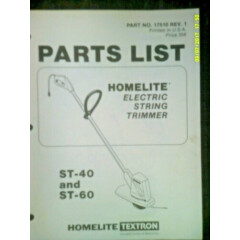 Vintage Homelite ST-40 / ST-60 Electric String Trimmer Parts List #17510