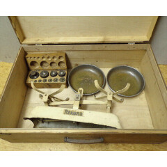 Record Antique Beam Scales Kitchen Scales Weighing Scales with Weights in Wooden Case Vintage 