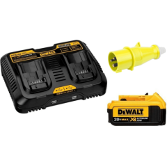DeWALT DCB102BP Dual 20V Jobsite Charger & DCB204 4.0Ah Battery Yellow Plug 110V