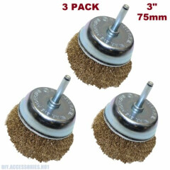 3 x 75mm Heavy Duty Brass Steel Plated Wire Wheel Cup Brush Bowl Power Drill