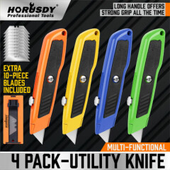 4Pc Utility Knife Set Lock Back Aluminum Retractable Box Cutter Extra 10 Blades