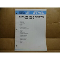 Stihl RE 102 104 106 K Pressure Washer Parts Catalog List Manual 9/93