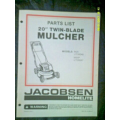 Jacobsen Homelite 20" Twin Blade M20, M20P Mulcher Mower Parts List JA-99024-2