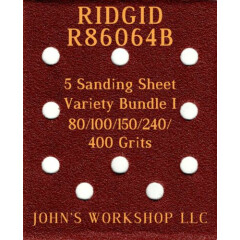 RIDGID R86064B - 80/100/150/240/400 Grits - 5 Sandpaper Variety Bundle I