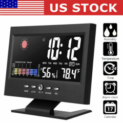 LED Digital Alarm Clock Snooze Calendar Thermometer Weather Color Display USA
