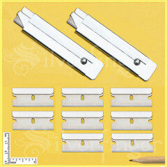 2 BOX CUTTERS + 8 REFILL SINGLE EDGE RAZOR BLADES CARTON UTILITY KNIFE BOXCUTTER