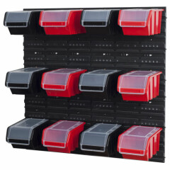 Stacking Boxes Set 4 x Wall Shelf Storage System + 12 Boxes in Black and Red 