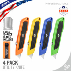 4Pc Utility Knife Set H-D Aluminum Shell Retractable Box Cutter Extra 10 Blades