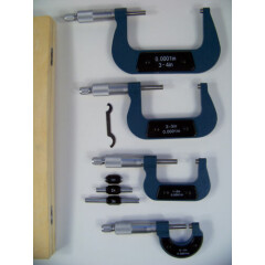 4pc. 0 to 4 inch MICROMETER SET with Wooden Case and Calibrating Mic Standards