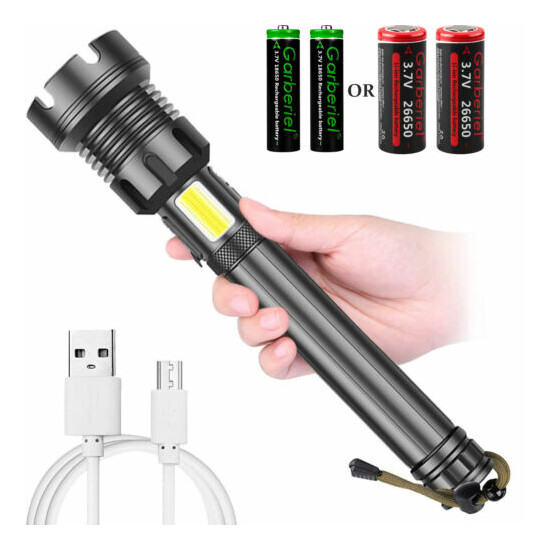 990000lumens XHP90.2 LED Tactical Flashlight USB Rechargeable Zoom Torch 7 Modes image {1}