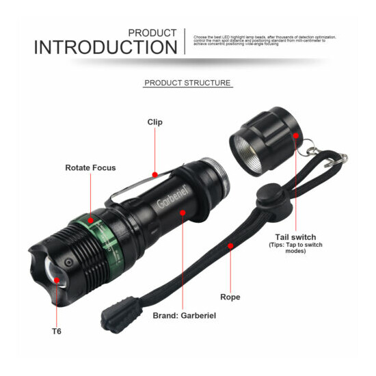 2Pack 90000lm Zoomable T6 LED Tactical Flashlight Torch 18650 Ultra Bright Light image {4}