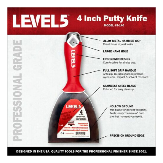 LEVEL5 #5-140 Drywall Putty Knife Stainless Steel 4" | FREE SHIPPING | NIB image {2}