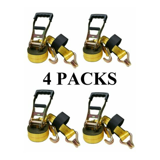 4-Pack Heavy Duty Tie Down Straps 2 in. x 27 ft. 10000 LBS. DJ-Hook, Ratcheting  image {1}