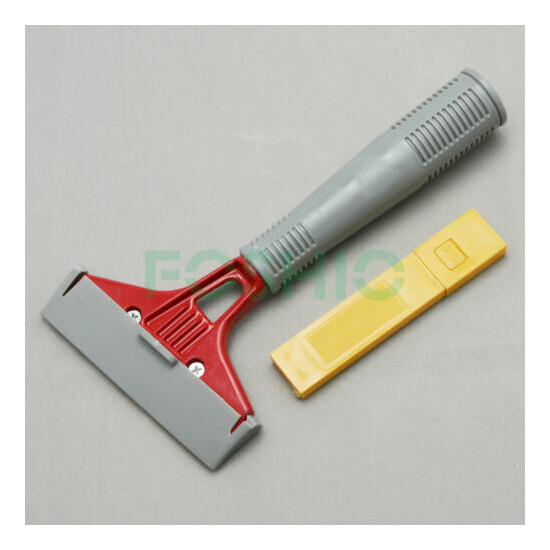 Long Reach Razor Blade Scraper Extended Handle & 10pcs Spare Blades Label Gasket Thumb {1}