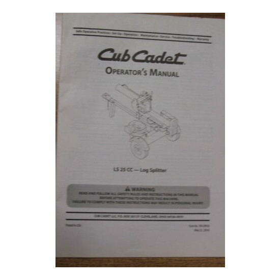 CUB CADET OPERATOR'S MANUAL LS 25 CC - LOG SPLITTER image {1}