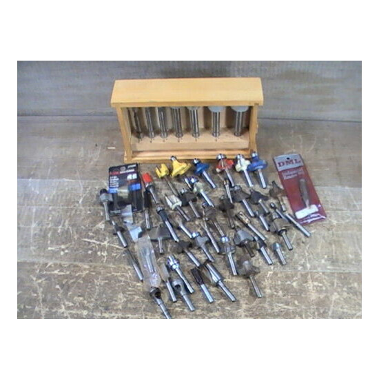 (7)PC FORSTNER BITS & (50) PLUS PRE-OWNED 1/4" ROUTER BITS (CHECK THEM OUT) image {1}