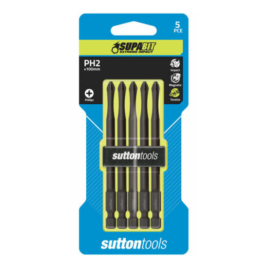 5 x SUTTON IMPACT PHILLIPS HEAD PH2 x 100mm POWER INSERT BITS FOR IMPACT DRIVERS image {2}