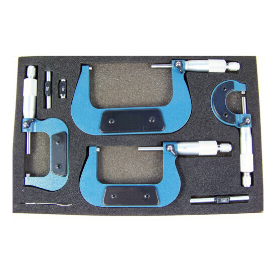 4pc. 0 to 4 inch MICROMETER SET with Wooden Case and Calibrating Mic Standards image {2}