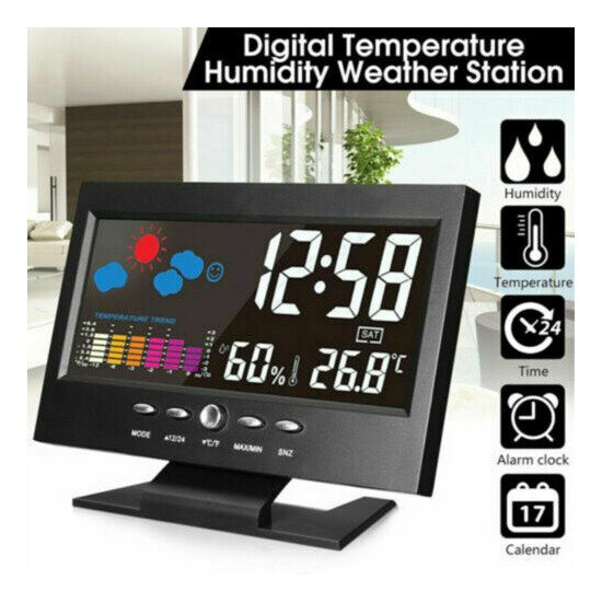 Digital LCD Indoor & Outdoor Clock Weather Station Calendar Humidity Thermometer image {1}
